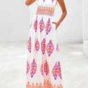 PRETTYGARDEN Summer Dress for Women 2026 Floral Sundress Spaghetti Strap Flowy Beach Vacation Boho Maxi Dresses (White, L)