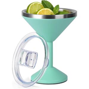 Daximo 13 oz Double-Wall Vacuum Insulated Martini Tumbler Stainless Steel Martini Glasses with Lid and Non-slip Base Elegant Large Martini Cups for Perfectly Chilled Drinks (Mint Green)
