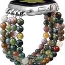 Natural Stone Bracelet Beaded-Bands Women Compatible with Apple Watch Band 38mm 40mm 41mm 42mm (S10) Feminine Cute Handmade Elastic Stretch Strap for iWatch Series 10/9/8/7/6/5/4/3/2/1/SE (A1 Indian Agate)