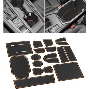 Center Console Liner for Honda Accord Accessories 2023 2024 2025 2026 Cup Holder Insert Coaster Non-Slip Anti Dust Door Pocket Pad Slot Mat Premium Interior Trim 17Pcs Set (Orange Trim)