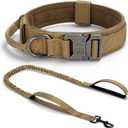 Tactical Dog Collar Set, Adjustable Military Training Nylon Dog Collar with Control Handle and Heavy Quick-Release Metal Buckle for Small Medium Large Dogs, Brown Set L