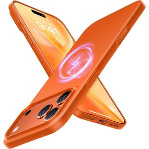 TORRAS Magnetic Slim Fit for iPhone 17 Pro Case 6.3 inch, Ultra-Thin, Compatible with MagSafe, Lightweight Matte Anti-Scratch Hard PC Cover Phone Case for iPhone 17 Pro OriginFit, Glossy Orange