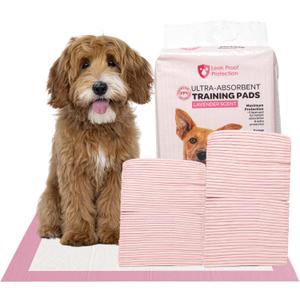FPN Puppy Pee Pads, Pink,18X13 in Pack of 100, Pet Toilet Training Pad, Ultra Absorbent, Quick Dry, Leak-Proof Pads for Puppies, Dogs, & Small Pets 6-Layer Protection with Calming