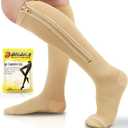 Ailaka Medical 15-20 mmHg Zipper Compression Socks Women Men (Large/X-Large (1 Pair), Beige)