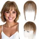 TESS Clip in Bangs Real Human Hair 360 3D Cover Clip on Bangs for Women Daily Wear Natural Look 10 Inch Wispy, Medium Brown