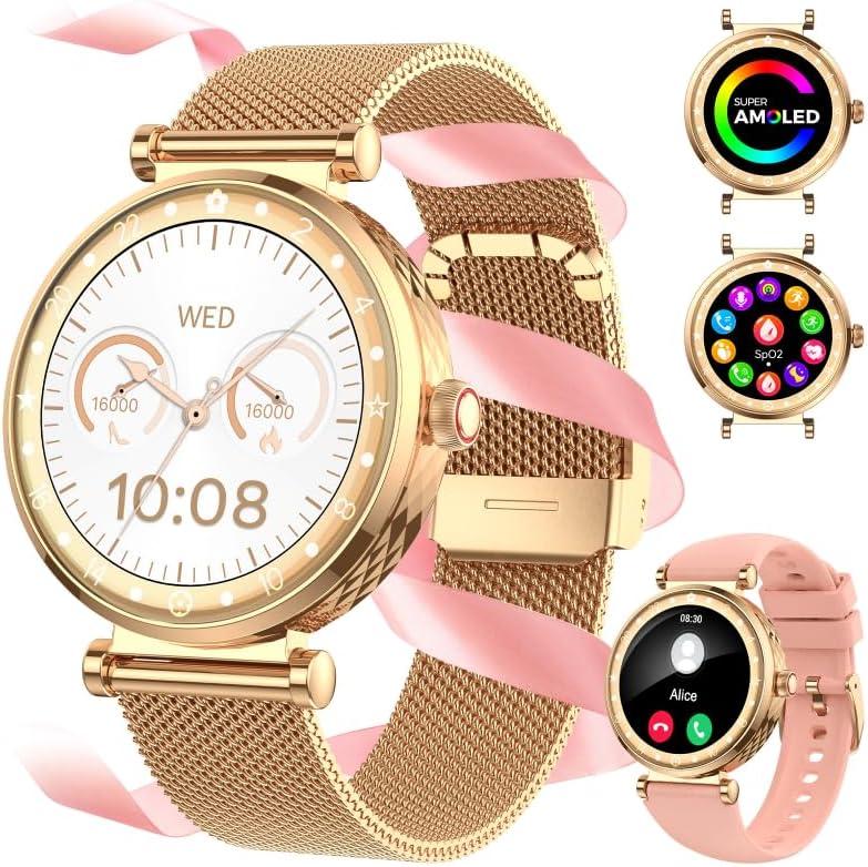 Smart Watch for Women, AMOLED HD Display Fitness Tracker Bluetooth Make/Answer Call, 1.19" Watches with 110+ Sports Modes/Heart Rate/SpO2/Sleep Monitor, Smartwatch IP68 Waterproof for Android iOS
