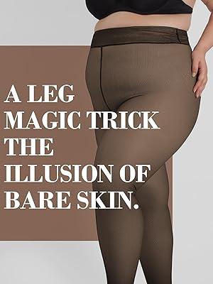 Plus Size Fleece Lined Tights, Fake Transparent Curvy Winter Thermal Tights for Women under Dress, medias térmicas