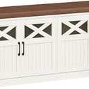 Hzuaneri 2 Tier Shoe Storage Bench with Doors, 47.2" Farmhouse Shoe Bench with Padded Cushion, 12 Pairs of Bed End Bench, Entryway Bench with Storage for Bedroom, Living Room, Rustic White SB61214KA