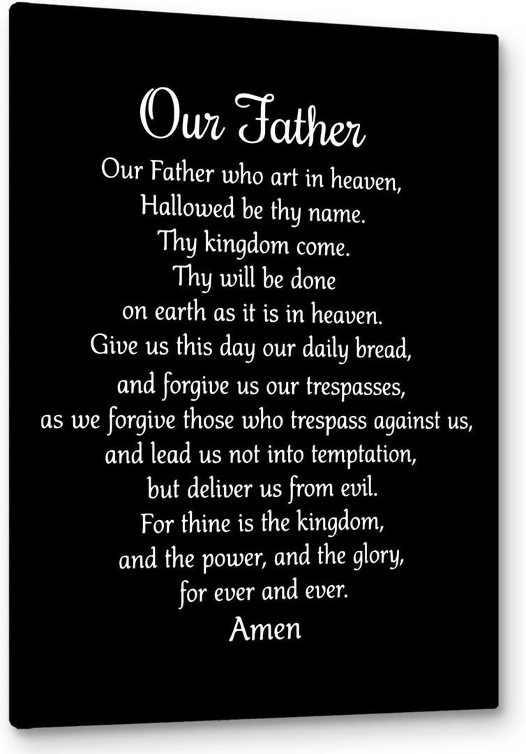 PHAMTE Our Father Prayer Wall Decor,Christian The Lords Prayer Wall Art Decor,Inspirational Bible Verse Scripture Print Framed Canvas Painting Christian Prayer Room Office Church Decor(16x24)(black)