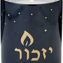 Rite Lite Blue Marble Ceramic Yizkor Luminaria 3" H - Yizkor Memorial Candle Blue with Gold Accents