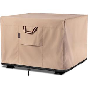 QH.HOME Fire Pit Cover Square-29-32 Inch Heavy Duty 900D Strong Tear-Resistant and UV Resistant and Waterproof and Fading Resistant Material Polyester Firepit Covers for Outdoor Fire Table-Wheat