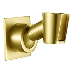 Shower Head Holder Handheld Shower Wand Holder Adjustable Shower Head Bracket Shower Wall Mount Holder, Brushed Brass/ Gold Finish, Drill Free Glue Installation