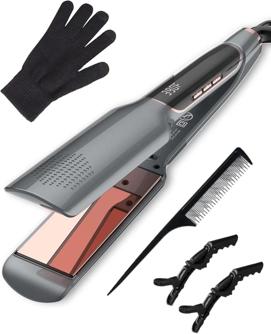 ANWA Titanium 1¾ Inch Wide Flat Iron Hair Straightener, 1.75 Inch Hair straightening Iron with Negative Ion, Hair Straightener and Curler with Floating Plates, Double Voltage