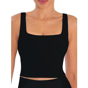 Sunzfly Women Square Neck Sport Bra with Removable Pads, Built-in Bra Crop Tank Top Summer Sleeveless Camisole Workout Yoga (Large, Black)