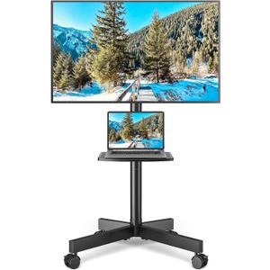 Rolling TV Stand with Shelf for 23-65 inch TVs up to 88lbs, Portable Mobile TV Cart with Silent Wheel, Tilt & Height Adjustable Universal Corner TV Stand for Bedroom, Living Room, Office (Black)