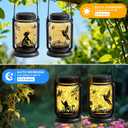 2 Pack Cat Solar Lanterns Outdoor, Cat & Dog Butterfly Vintage Glass Mason Jar, Birthday Mothers Day Gifts for Mom, Grandma, Women, Waterproof Garden Lights for Patio Yard Lawn Tree Decor