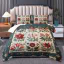 Flower Print Comforter Bedding Set Twin Size, Soft Floral Plant Retro Quilts Twin for Adults, Floral Green Quilt Bedding Set Bedroom Decor, Cute Flower Plant Pattern Comforter Room Decor (Bz250722 17)