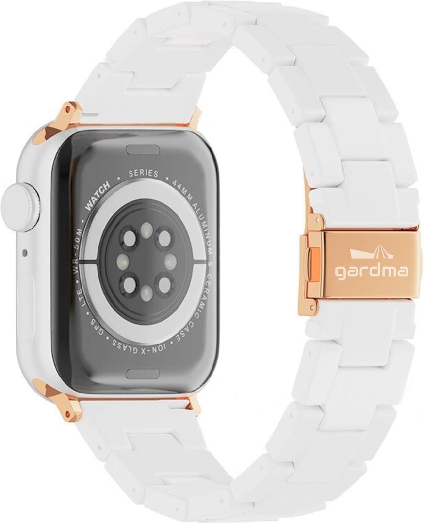 Luxury Resin Compatible with Apple Watch Band - Lightweight Perma Compatible with Apple Watch Bands for Women and Men, iWatch Bands Solace Bands for 38mm 40mm 41mm 42mm 44mm 45mm 49mm Ultra, SE, Series 8 7 6 5 4 3 2 1 (Matte Finish - Pure White with Rose Gold Hardware)