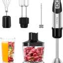 1000W 6-in-1 Immersion Blender Handheld, 12 Speed Hand Blender with 600ml Mixing Beaker, 500ml Chopper, 304 Stainless Steel Blades, Whisk, Milk Frother For Soup, Smoothie, Sauce, Pureel