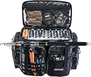 Goture Large Tackle Bag,Store Up to 8PCS 3700 Plus 4PCS 3600 Tackle Trays,Water Resistant Saltwater Gear Big Fishing Bag with EVA Bottom,Fishing Gifts for Men,(21.65"x11.8"x15.16")-Camo