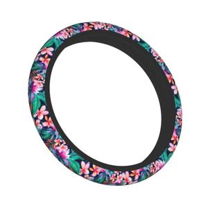 Pink Hawaiian Flower Car Steering Wheel Covers Beautiful Flowers Floral Universal Fit 15 Inch Steering Wheel Protector Cover Stretch-On Automotive Car SUV Sedans Accessories Decoration for Women Girls, 3 Pack
