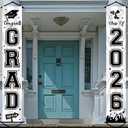 Graduation Banner 2026 Graduation Decorations Black and White Grad Banner Porch Sign Class of 2026 Door Decor Congrats Hanging Backdrop Black White Grad Party Decor for School Congratulations Supplies