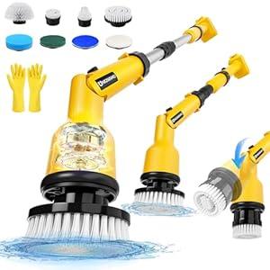 Electric Spin Scrubber Compatible for Milwaukee 18V Battery(Battery NOT Included), 1000 RPM Battery Powered Scrubber with Adjustable Extension Arm & 8 Brushes & Gloves for Tub/Tile/Floor