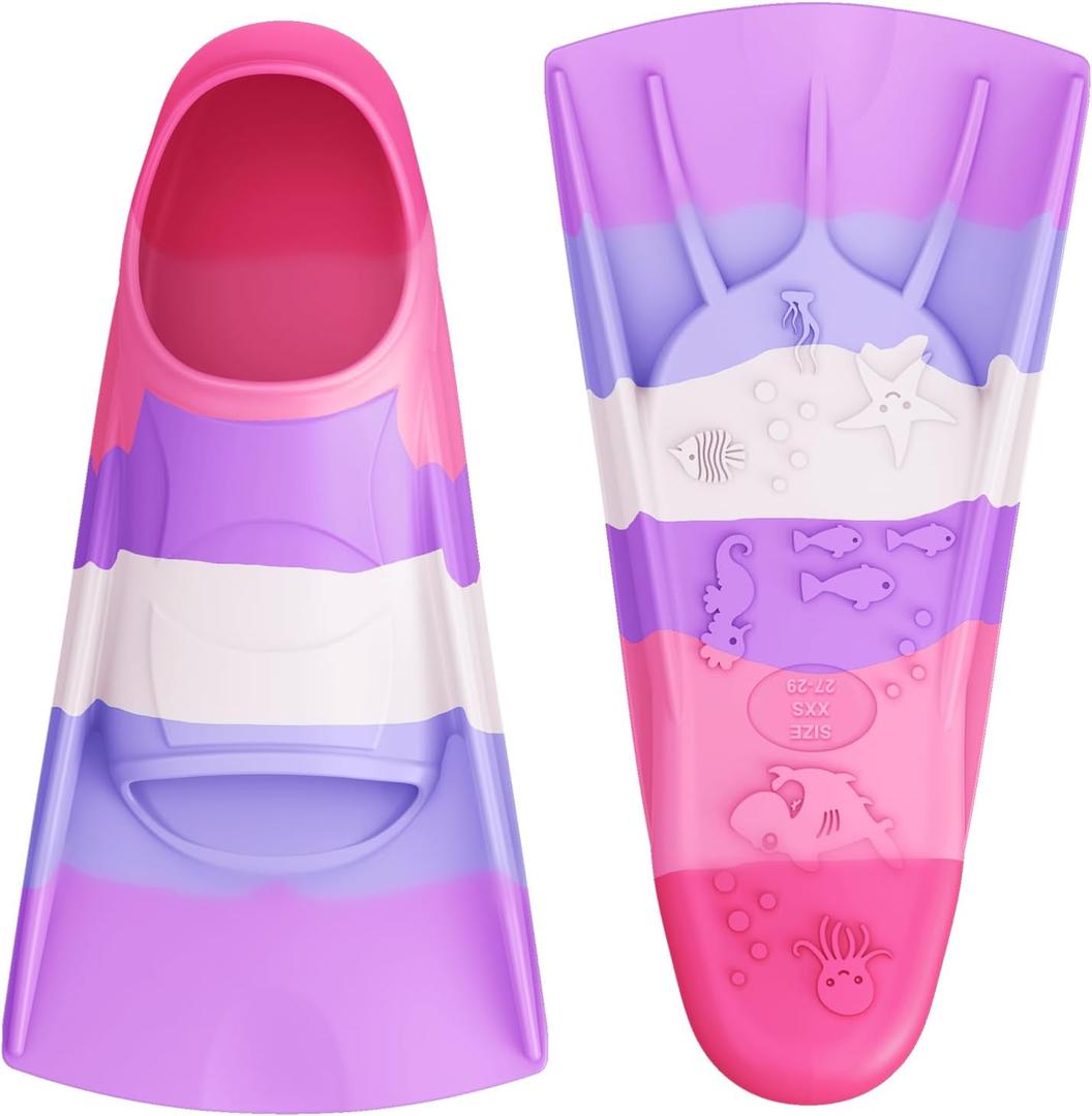 Gintenco Swim Fins, Kids Swim Training Fins for Lap Swimming, Travel Size Flippers with Mesh Bag, Silicone Swimming Fins for Kids Teens Adults Women Men, XXS(Jr 11-12.5)