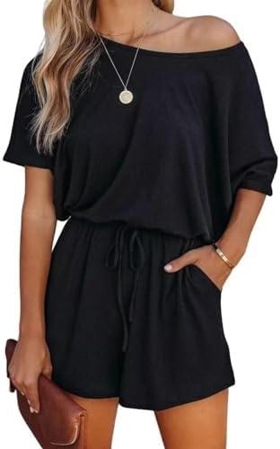Lacozy Women's 2026 Summer Short Sleeve Off The Shoulder Rompers Casual Shorts One Piece Overall Jumpsuits Dressy, XL