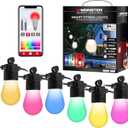 Monster 24 Foot Outdoor Smart RGB+IC+WW String Lights, 12 Bulb Color Flow Dimmable LEDs, Sound Reactive, Water & Weather Resistant, Compatible with Alexa, Siri, Google Home, App