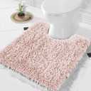 Yimobra Toilet Rugs U Shaped Washable, Extra Thick Soft Absorbent Chenille Contour Bathroom Rugs for Toilet 24x20 Inch, Quick Dry Non Slip Toilet Mat for Bath Floor, Pink