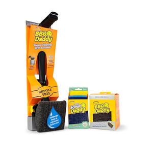Scrub Daddy BBQ Grill Cleaner Kit - Bristle Free Grill Brush with Refill + Scour Daddy Steel Sponge - Temperature-Controlled Tools - Cut Through Charred Buildup