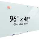 MaxGear Glass Whiteboard 96x48 Inches Wall Mounted, Magnetic White Board with 1 Eraser, 1 Accessory Tray, 4 Markers and 6 Magnets, Extra Large Frameless Dry Erase Board for Office, School, Home