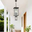 Large Outdoor Chandeliers, Black 3-Lights Outdoor Ceiling Hanging Lanterns with Clear Glass, Exterior Gazebo Light for Patio,Porch,Yard,Gara