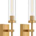 Gold Battery Operated Wall Sconce Set of 2, Wireless Wall Sconces with Remote Control, Rechargeable LED Dimmable Wall Light for Bedroom Bathroom Hallway Living room Entryway Stairwell, 3000K ((Battery) Brushed Gold & Clear Glass)