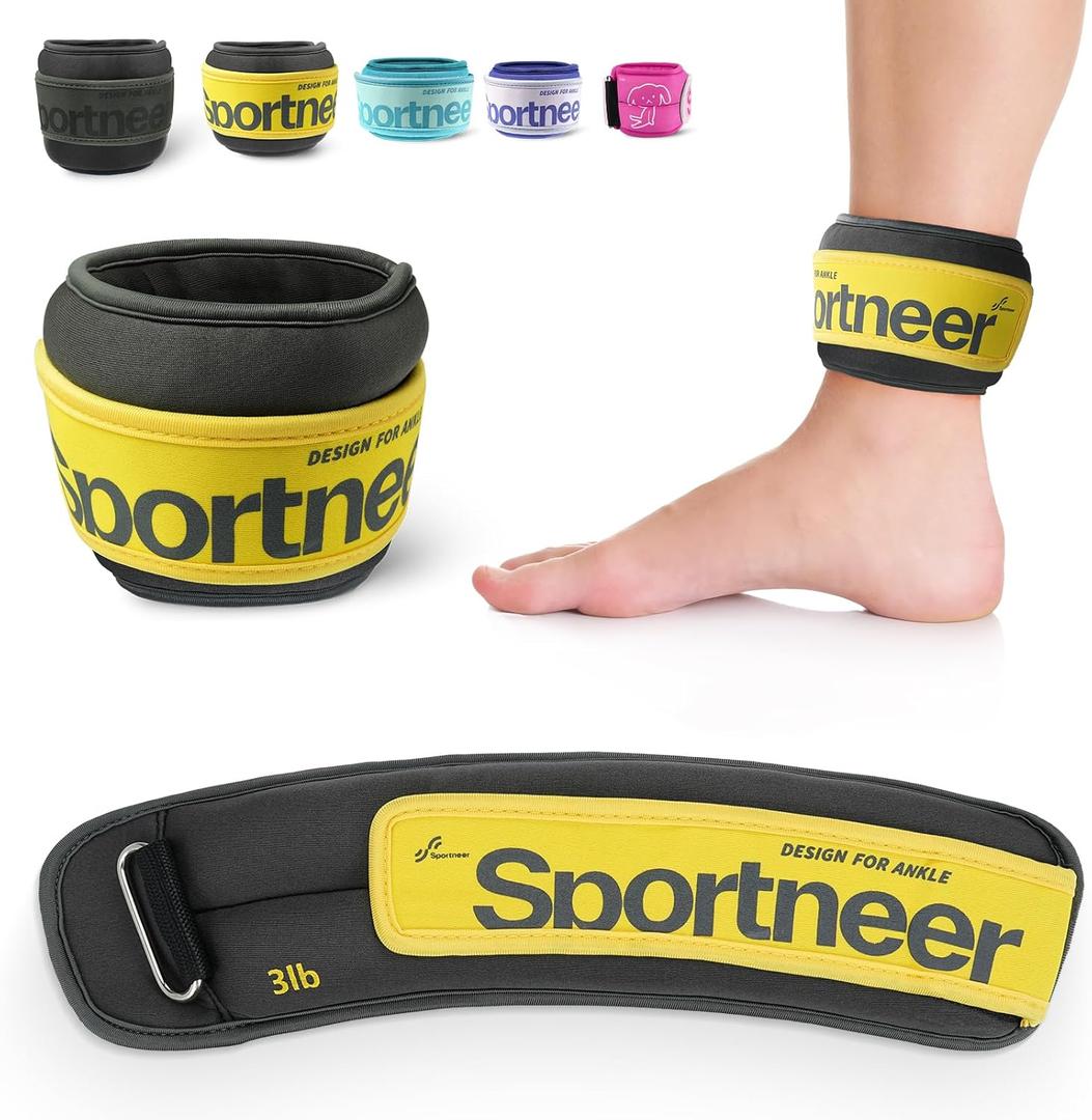 Sportneer Ankle Weights 0.5/1/2/3/5 LBS 1 Pair Wrist Leg Arm Weights for Women Men Kids Child with Adjustable Straps, Strength Weighted for Jogging Running Walking Fitness Gym Workout (Gray, 3lbs x 2)