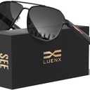LUENX Aviator Sunglasses for Men Square Polarized Polygon Shades UV400 Sun Glasses with Accessories