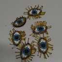 AHANDMAKER 6 Pcs Eye Beaded Patches for Clothes, 2.6x2.2 Inch Blue Evil Eye Sequined Patch Sew on Rhinestone Beaded Applique for Clothes Jackets Jeans Bags