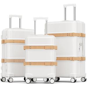 Joyway 3-Piece Hardside Luggage Set, 20 24 28 Inch, White
2 exterior straps, 20 inch expandable carry-on, PC+ABS hardshell, YKK zippers, TSA lock, 360 spinner wheels for travel
