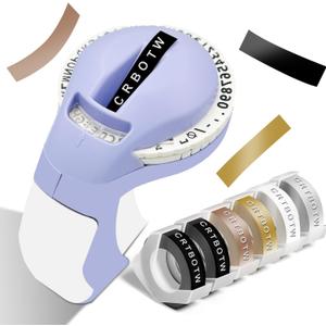 Embossing Label Maker Machine with Tapes, Retro Embossed Label Maker, Old School Embosser Labeler with 5 Rolls 3D Embossing Label Waterproof for Office Home Organization - Purple