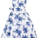 Girstunm Women's Classic Tea Dress Short Sleeve Swing Cocktail Party Dresses with Pockets (Blue, M)