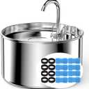 Cat Water Fountain Stainless Steel + 8 filters + 8 Sponges - Pet Water Fountains Faucet Metal Automatic Cat/Dog Waterer Bowls Pets Watering Running Bottle Water Dispenser for Drinking Ultra Quiet Pump