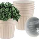 vensovo 5 Inch Beige Metal Rustic Flower Pots - 6Pcs Small Galvanized Planters with Drainage Hole and Rubber Plug, Rustproof Metal Bucket Plant Pots Farmhouse Vintage Style for Decor