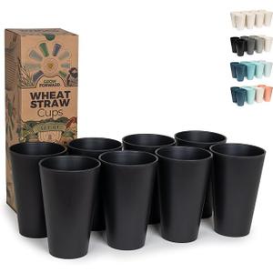 Grow Forward Premium Wheat Straw Cups - 20 oz Unbreakable BPA Free Hard Plastic Cups - Reusable Lightweight Plastic Drinking Glasses for Kitchen, Outdoor, Water, Camping, RV - Midnight