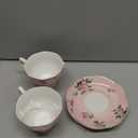 BTaT- Floral Tea Cups and Saucers Set of 2 (8 oz), Porcelain Tea Cup Sets, Pastel Pink Color with Gold Trim, Dishwasher Safe