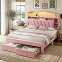 MapleGrace LED Queen Bed Frame with Storage, Pink