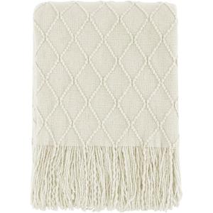 BOURINA Beige Throw Blanket 50x60 Inches Throw Textured Solid Soft Sofa Couch Decorative Knit Blanket