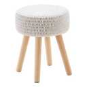 Wimarsbon Pouf Ottoman, 100% Cotton Knitted Boho Footstool, Round Footrest with Non-Skid Wood Legs, Home Décor Handmade Pouffe, Leisure Floor Step Stool for Living Room (Long Leg - Beige)