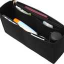 Surblue Purse Organizer Insert for Handbags, Felt Bag Organizer with Zippers Handbag Shaper Pouch for Classic 19 Flap Bag, Marmont, Onthego,Black, Slender M