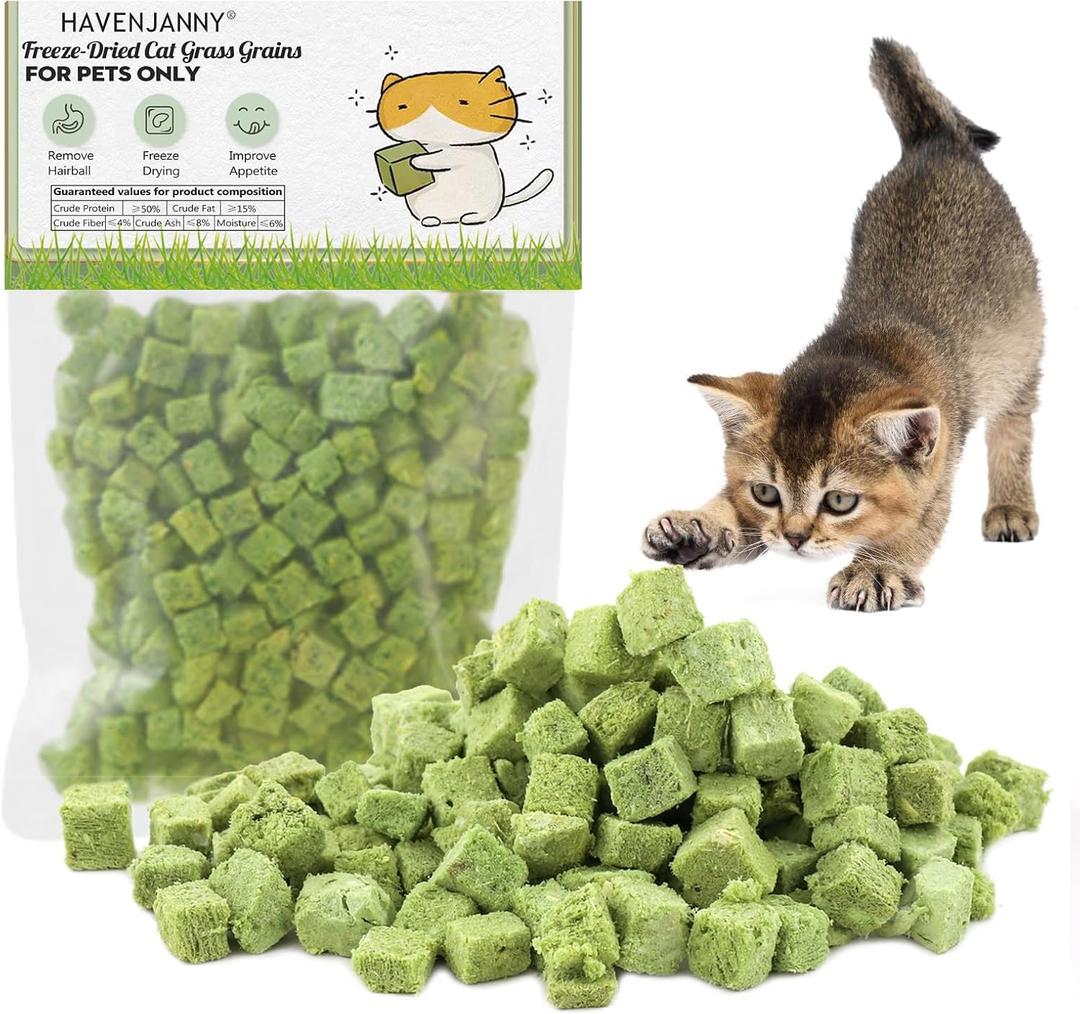 HavenJanny 120g Cat Grass Treats for Indoor Cats, Freezed Dried Cat Grass Teething Stick Snacks for Cats, Edible Feline Chew Toys for Hairball Control and Oral Health
